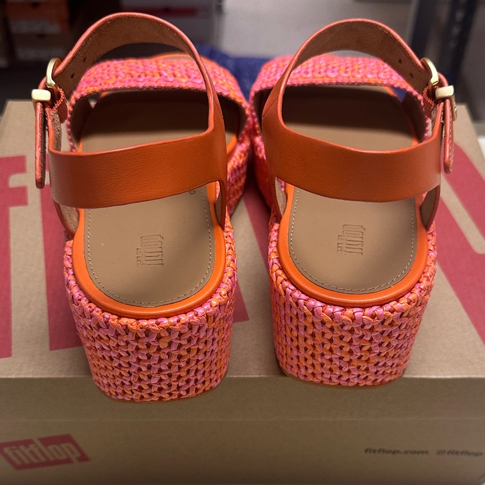 Fitflop Women's Orange and Pink Woven Platform Sandals - Picture 7 of 13